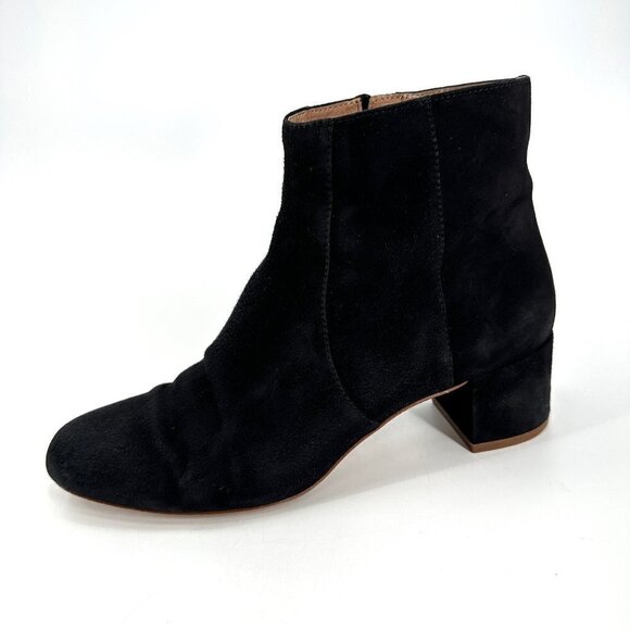 Madewell Black Suede Jada Chunky Block Heel Leather Boho Classic 7.5 Ankle Boot - Picture 1 of 9